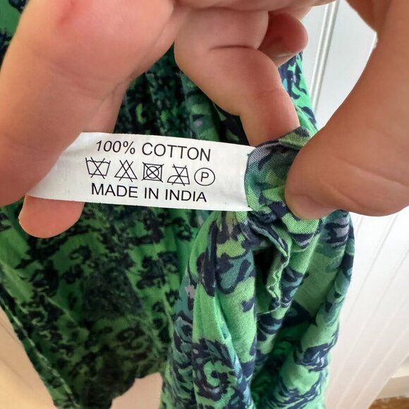 Dolma Green Print Long Sleeve V-Neck Maxi Dress 100% Cotton J34 - Picture 3 of 7